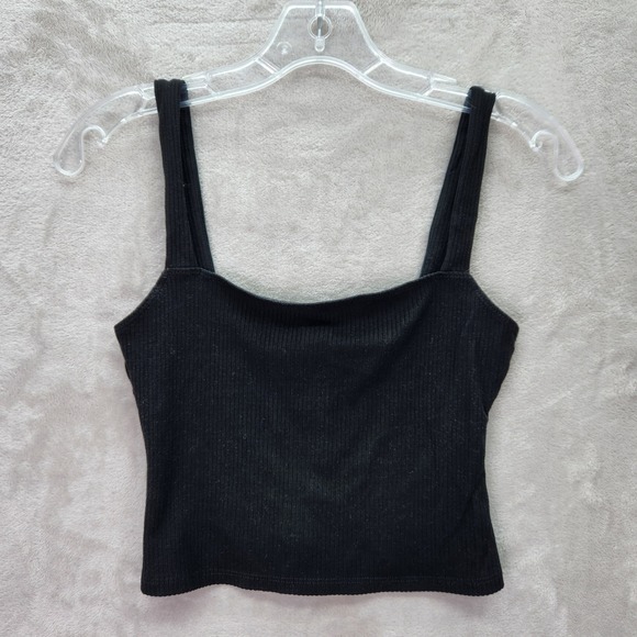 Reformation Tops - Reformation Crop Tank Top Womens Medium Black Ribbed Knit Fitted Made In USA